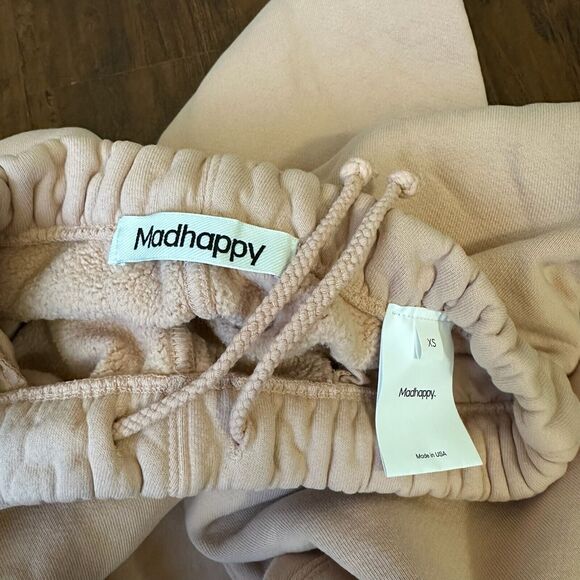 NWOT MADHAPPY Classic Straight Leg Fleece Sweatpants in Peach/Cream - Picture 8 of 13